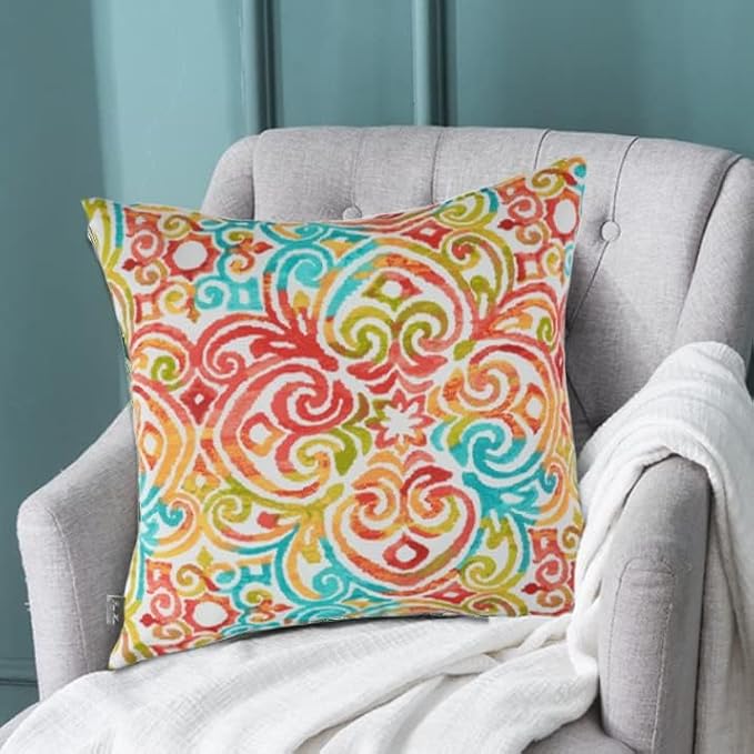 FUNHOME Outdoor Pillow Covers ONLY, No Insert! Pack of 2 Square Throw Pillow Covers, Decorative Water-Repellent Modern Cushion Cases for Sofa Patio Couch Decoration 18 x 18 Inch-Corinthian Dapple