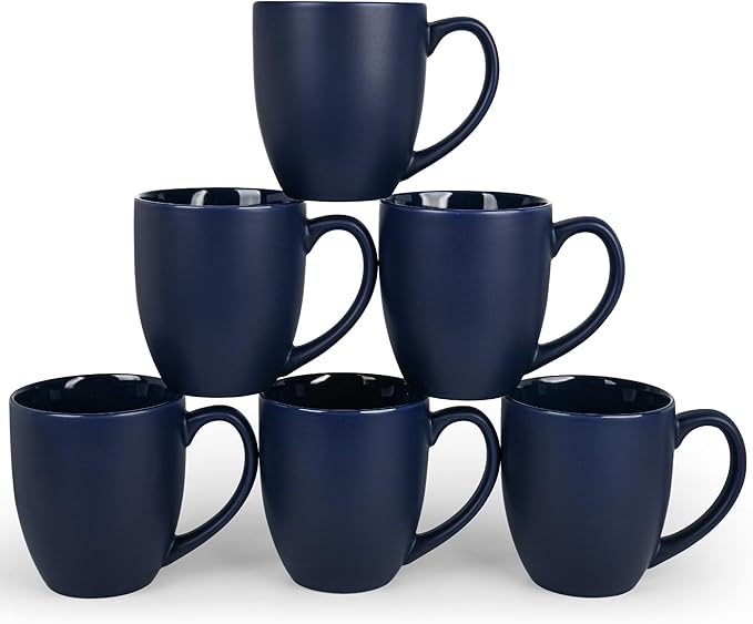 16oz Coffee Mugs Set of 6, Large Ceramic Modern Coffee Mugs With Handle For Tea,Latte,Cappuccino,Cocoa. Dishwasher.Microwave Safe (Matte Blue)