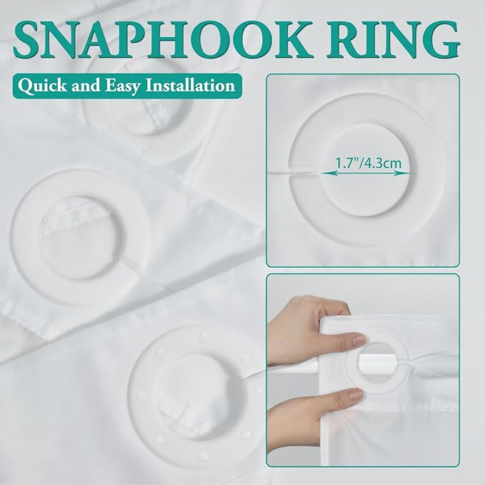 No Hook Ombre Light Grey Striped Long Shower Curtain with Snap in Fabric Liner Set - Hotel Shower Curtain and Liner Set with See Through Mesh Top Window,Machine Washable, 71x86 INCH