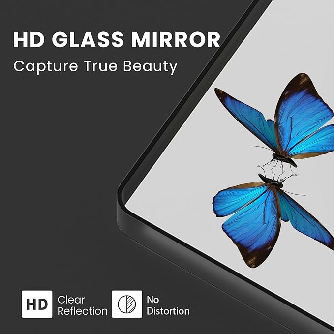 Black Bathroom Mirror 55X36 Inch, Black Metal Framed Mirror for Wall, Rounded Rectangle Matte Bathroom Vanity Mirror with Tempered Glass, Anti-Rust, Horizontal/Vertical