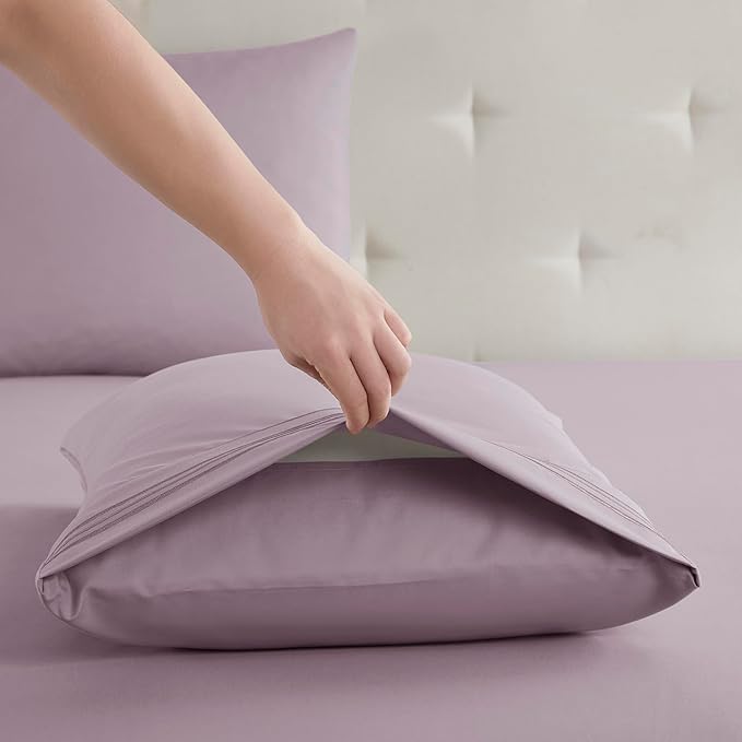 Clara Clark Bed Sheets, Premier 1800 Series Bed Sheet Set, Deep Pocket, Wrinkle, Fade, Stain Resistant, Luxury Soft Bedding Sheets & Pillowcases, Queen, Dusty Purple
