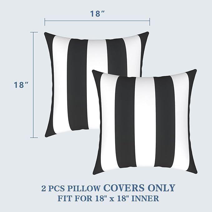 LVTXIII Indoor Outdoor Pillow Covers, Covers ONLY Patio Accent Square Toss Pillow Cushion Case 18" x 18" Pack of 2 for Sofa Couch Patio Furniture Decoration – Cabana Black