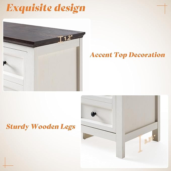 AMERLIFE 70" Farmhouse TV Stand with 37" Fireplace for 80" TVs - Dresser TV Stand w/Heater, 4 Storage Drawers, Rustic Media Entertainment Center for Living Room, Bedroom, White