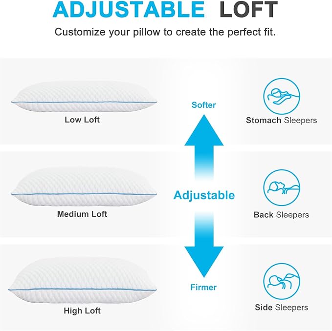 VVZ Cooling Bed Pillows King Size Set of 2, Shredded Memory Foam Pillows for Side Back Stomach Sleepers, Luxury Cool Gel Adjustable Firm Bed Pillows for Sleeping 2 Pack King Size 20 x 36 Inches