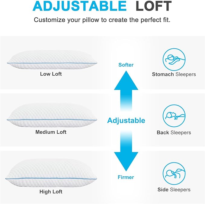 VVZ Cooling Bed Pillows Queen Size Set of 4, Shredded Memory Foam Pillows Cool Cold Pillow for Side Back Stomach Sleepers