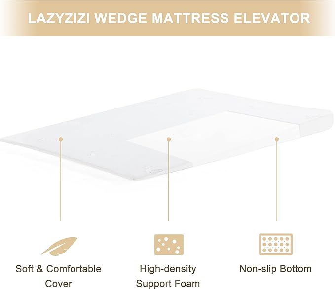 King Inclined Wedge Mattress Topper, 5-Inch, Washable, Non-Slip Bottom, Promotes Better Sleep, Reduces Snoring, GERD Relief