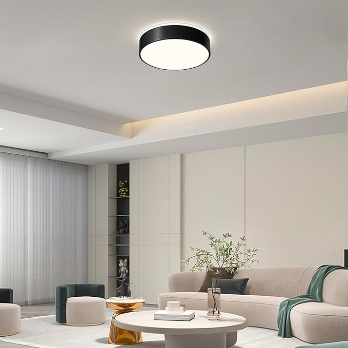 Vikaey Black LED Ceiling Light Modern Flush Mount Light Fixture Round Metal Ceiling Lamp for Living Room Entryway Bedroom Kitchen 15.74 Inch