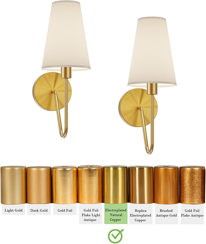 Electro bp;Single Head Classic 1 Light Wall Sconce Lighting Fixture Gold with Cream White Linen Fabric Lamp Shades E12 40W Hardwired (Set of 2);