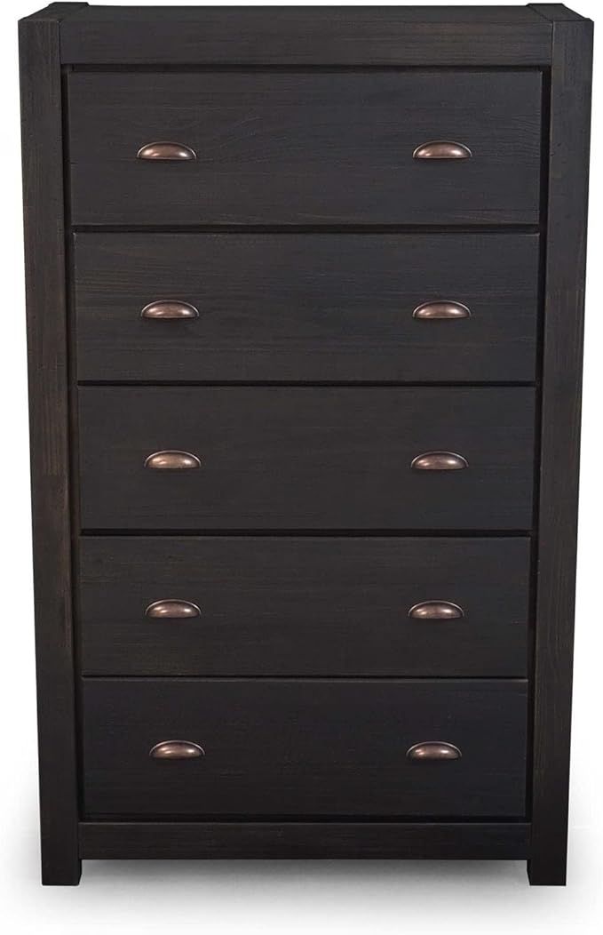 Grain Wood Furniture Montauk 5-Drawer Chest, Solid Wood with a Farmhouse Black Finish