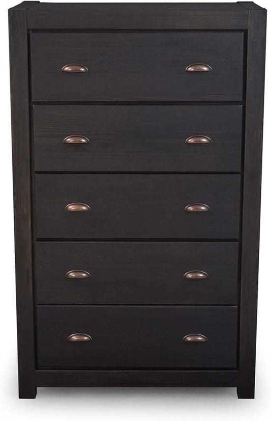 Grain Wood Furniture Montauk 5-Drawer Chest, Solid Wood with a Farmhouse Black Finish