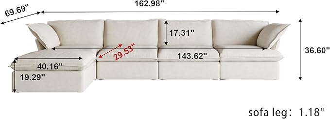 JACH L-Shaped Sectional Couches, Modular Sectional Sofas, Modern Couch Sofa with Chaise Ottoman, Cushion Covers Removable, Two Corners and Two Middle Sofa for Living Room (Beige)