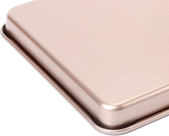 12.7-Inch Nonstick Baking Sheets & Cookie Trays for Oven, 2-Pack Durable Rectangular Baking Pans Set (Gold)