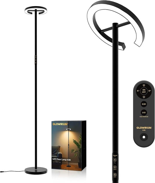 GLOWRIUM Floor Lamp with Remote,Floor Lamps for Living Room,Stepless Dimmable Rotatable Reading Floor Lamp, 2700-6500K,Modern Bright Floor Light for Living Room Bedroom Office (H3B)