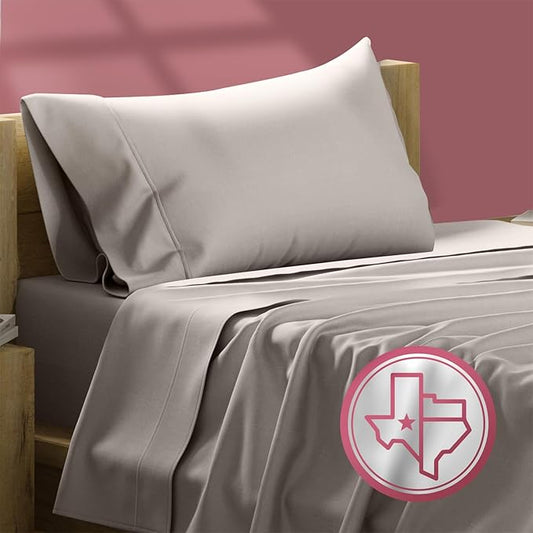 TEXAS LINEN CO. Luxury Egyptian Cotton Twin XL Sheet Set - 800 Thread Count 3 PC Beige Cotton Sheets for Twin XL Bed, Extra Long Staple Silky Soft Cooling Sateen Sheets, 16" Deep Pocket Dorm Sheets