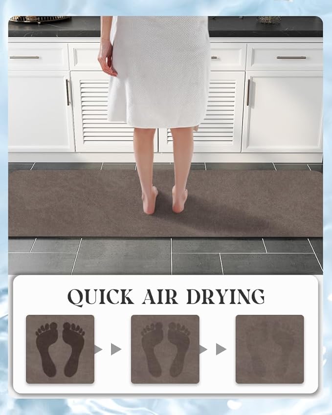 MontVoo -Bath Mat Rug-Rubber Backing Non Slip Quick Dry Absorbent Thin Bathroom Rugs Fit Under Door-Faux Suede Surface Bathroom Floor Mats-Shower Rug for in Front of Bathtub Shower Brown 24"X70"