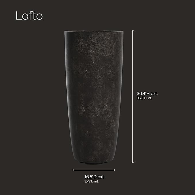 Lofto Tall Planter – Brown Stone Finish – Fiberglass Indoor/Outdoor and Weather-Resistant Large Planter (16.5" D x 36.4" H Exterior, 15.3" D x 36.2" H Interior)