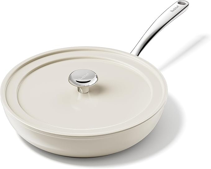 Redchef Ceramic Deep Saute Pan with Lid, Large Jumbo Cooker 3.5QT, 11" Frying Pan Nonstick with Stay Cool Handle, Non Toxic Cooking Skillet, Kitchen, Induction Dishwasher Safe, PFOA & PFAS Free(Beige)