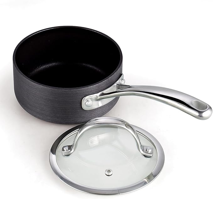 Cooks Standard 1-Quart Saucepan Hard Anodized Nonstick with Glass Lid, Cooking Sauce pot Milk Pan, Black