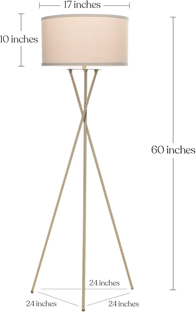 Brightech Jaxon LED Floor lamp, Modern Lamp for Living Rooms & Offices, Tall Lamp with Contemporary Drum Shade, Gold Tripod Standing Lamp for Bedroom Reading, Great Living Room Decor - Black