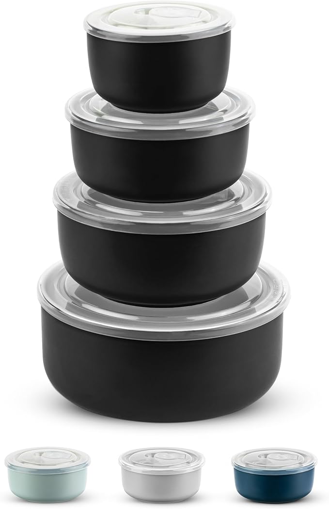 KooK Ceramic Mixing Bowls, Nesting Bowls, Set of 4, Kitchen Bowls, Prep, Serving, Gift, Microwave and Dishwasher Safe, 10/16/29/47 oz, (Black)