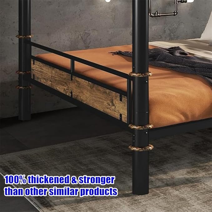 ULUCAN Reinforced Version & Stronger Convertible Steel Queen Over Queen Size Bunk Bed Frame, Heavy Duty Thickened Safer More Stable Metal Bunkbeds (Queen Over Queen)