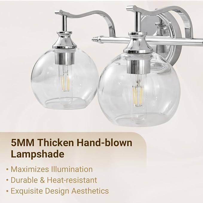 ANDY STAR Chrome Vanity Light, 3-Light Polished Silver Bathroom Light Fixture Over Mirror, Modern Wall Sconce with Clear Glass Shade, Industrial Wall Lighting for Living Room, Bedroom, Hallway, 22.3"