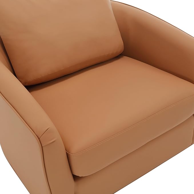 MINCETA Accent Chairs,Oversized 360 Swivel Armchair(Seat Area:25.6" D x 26.8" W),Modern Comfy Reading Chairs for Living Room with Metal Base,Set of 2,PU Leather in Brown