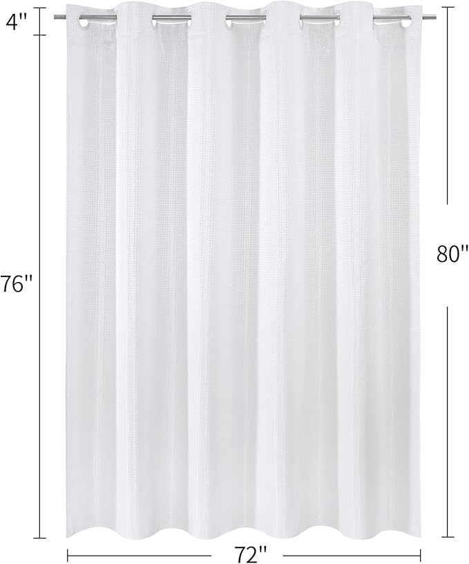 MitoVilla White Waffle Long Shower Curtain 72 x 80, No Hooks Needed 80 inch Long Heavyweight Fabric Shower Curtain Set with Snap-in Liner for Hotel Grade Spa-Like Bathroom Decor