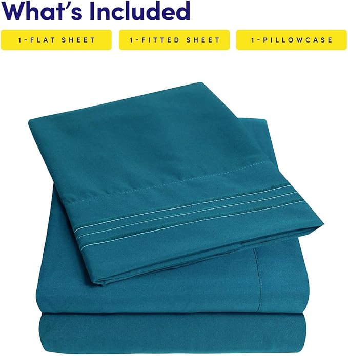 1500 Supreme Collection Twin XL Sheet Sets Teal - 3 Piece Bed Sheets and Pillowcase Set for Twin XL Mattress - Extra Soft, Elastic Corner Straps, Deep Pocket Sheets, Twin XL Teal