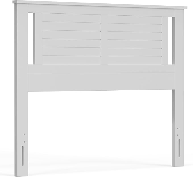 Serene Poplar Wood Full Headboard, Modern Farmhouse Panel with Horizontal Scoring, Full Size Headboard in White, Casual Coastal Style, Easy Assembly, Quality Materials