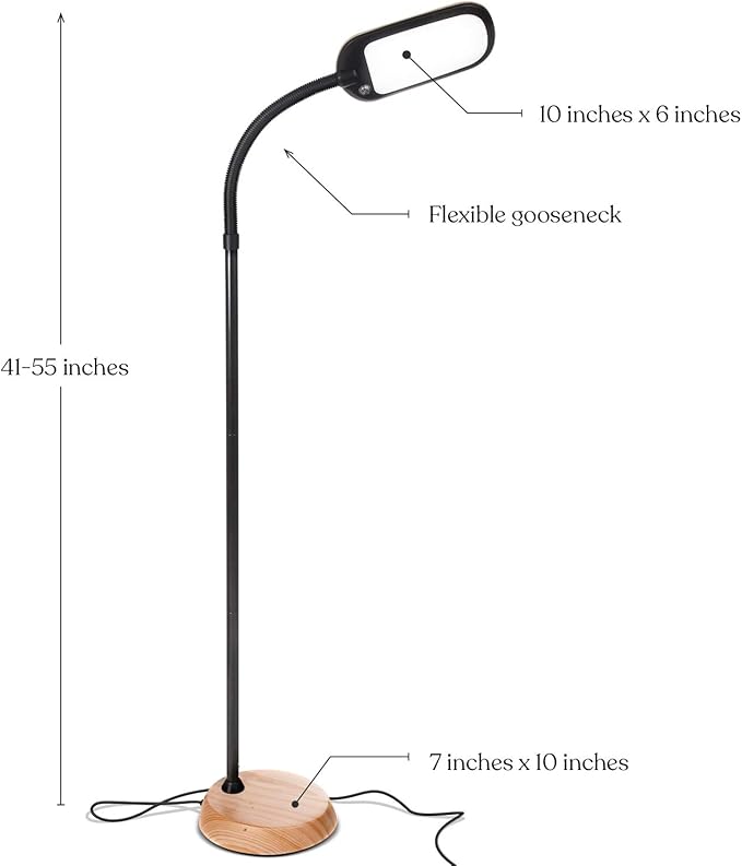 Brightech Litespan Slim LED Floor Lamp - Modern Reading Light Over Chair for Living Rooms & Offices, Tall With Adjustable Gooseneck, Crafts Work Light, Dimmable Standing for Bedroom - Wood