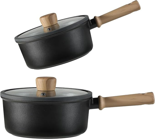 CAROTE Nonstick Sauce Pan Set With Lid, 1.5Qt & 2.6Qt Non Stick Saucepan Small Pots for Cooking, Multipurpose Ultra-light Titanium Small Kitchen Cooking pots, Induction Compatible, PFOA/PFOS Free
