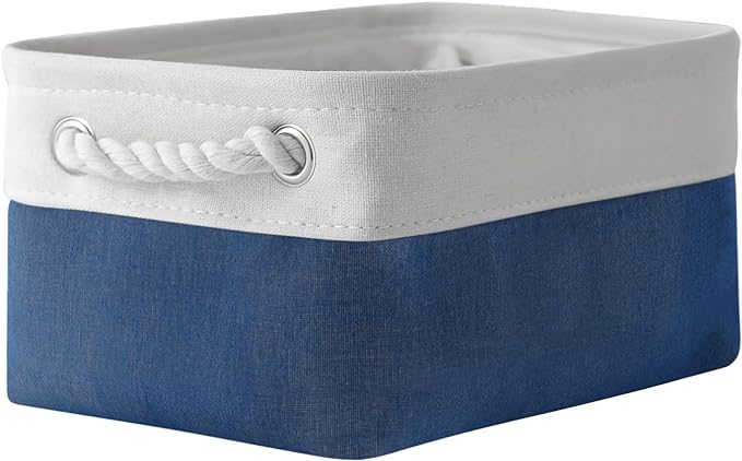 TheWarmHome Storage Bins for Shelves - 12x8x5.2 inch 1 Pack Baskets for Gifts Empty, Fabric Storage Cubes for Closet Organizing Dog Gift Cloth Toy (White & Jean Blue)