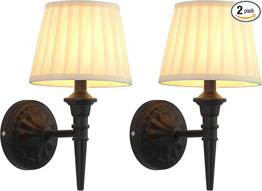 KDG Cordless Wall Sconces Set of 2, Small Wireless 5200mAh Rechargeable Battery Fabric LED Wall Lamps, Portables Lightings for Wall Painting, Living Room, Bedroom, Hallway, Gifts, Night Light (Black)