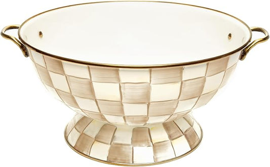 MACKENZIE-CHILDS Enamel Bowl, Serving Bowl for Entertaining, Everything Bowl, Brown-and-White Mocha Check
