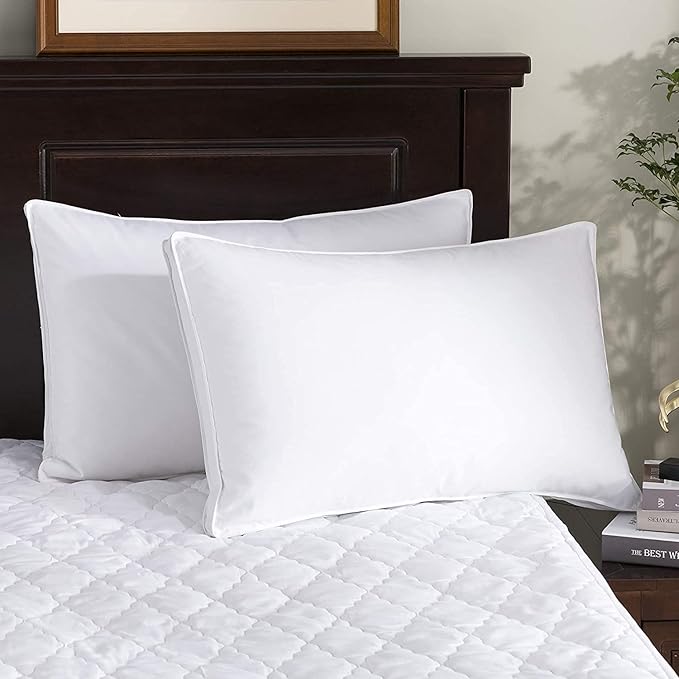 puredown® Goose Feather Down Pillows, Soft Gusseted Bed Pillows for Sleeping with 100% Cotton Shell, Set of 2, King Size