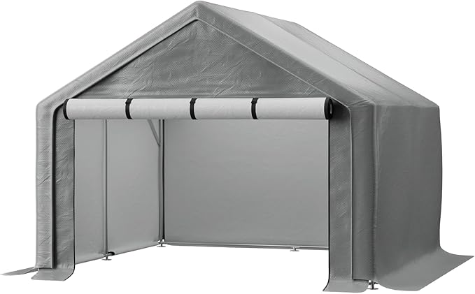 Outdoor Storage Shelter, 10x10 ft Portable Shed with Roll up Zipper Door, Waterproof and UV Resistant Anti-Snow, Heavy Duty Carport for Storing Garden Tools, Outdoor Equipment