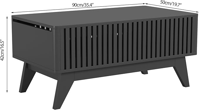 Lift Top Coffee Table with Hidden Compartment, Mid Century Modern Coffee Table for Living Room, Fluted Design Farmhouse Center Table with Storage (Black, 35.4''W)