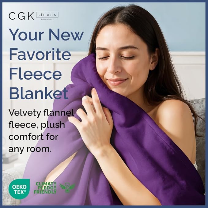 Ultra Soft Fleece Blanket Throw Size - Flannel Fleece Luxury Throw Blanket - Lightweight for Couch Bed Chair - Thick, Warm and Breathable - All Season Cozy Anti-Static Microplush Bedding, Purple