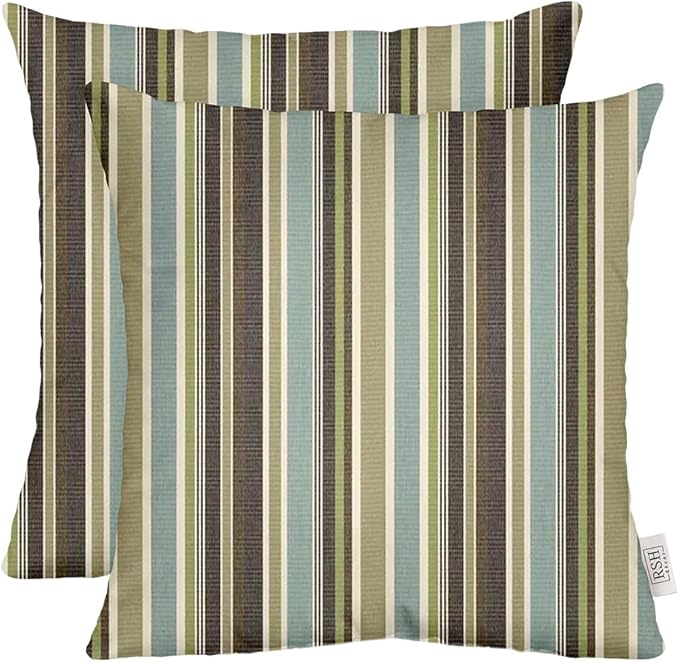 RSH DECOR: Sunbrella Square Throw Pillows Set of 2 | 17" x 17" | Water and Fade-Resistant Performance Fabric | Outdoor Pillow Covers with Down-Alternative Inserts | Brannon Whisper