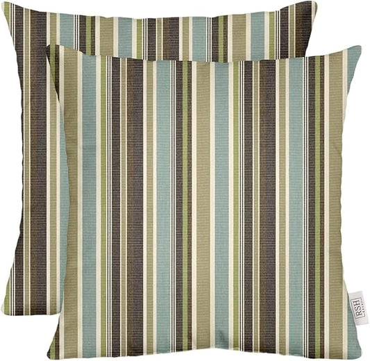 RSH DECOR: Sunbrella Square Throw Pillows Set of 2 | 17" x 17" | Water and Fade-Resistant Performance Fabric | Outdoor Pillow Covers with Down-Alternative Inserts | Brannon Whisper