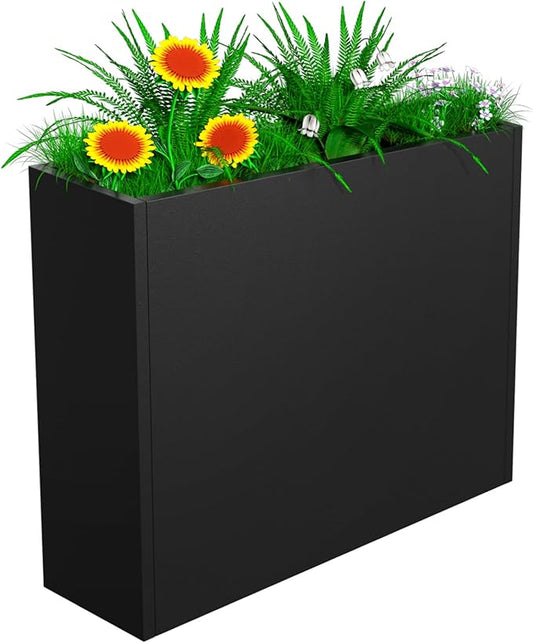 Metal Planter, 36L x 12W x 26H, Heavy Duty Tall Planters for Outdoor Plants, Black Planters with Removable Insert Shelf, Large Planters with Drainage Holes for Porch, Patio and Yard, Black