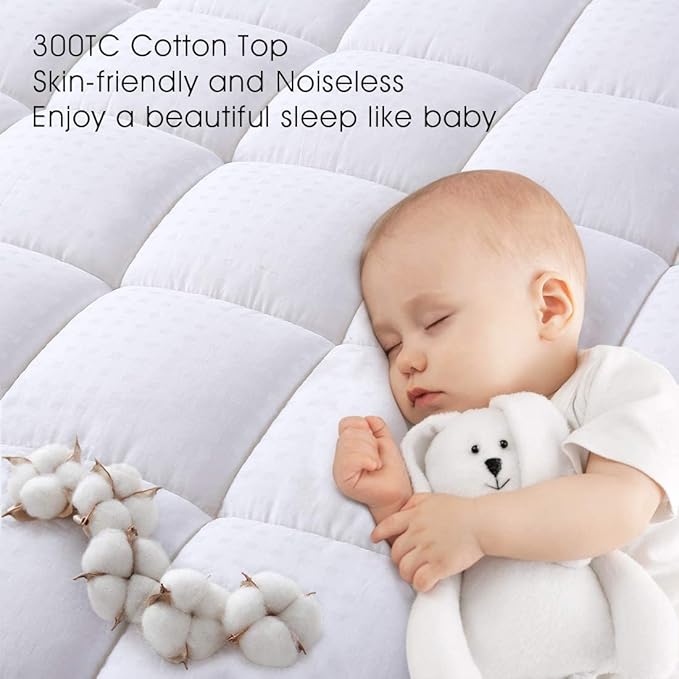 EASELAND Twin Size Mattress Pad Pillow Top Mattress Cover Quilted Fitted Cooling Protector Single Cotton Top 8-21" Deep Pocket (39x75 Inches, White)