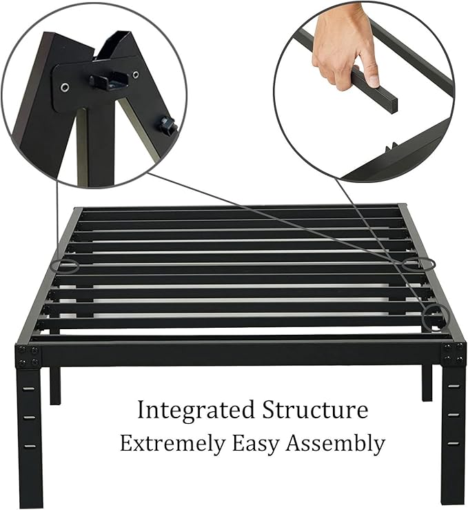 Twin Bed Frames, Heavy Duty Metal Frames with Steel Slats Support, No Box Spring Needed, 16 Inch High Metal Platform Bed Frames with Storage, Non-Slip and Noise-Free, Black