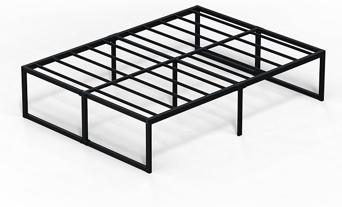 EMODA 18 Inch California King Bed Frames Heavy Duty Metal Cal King Platform with Steel Slats Support, No Box Spring Needed, Noise Free, Black