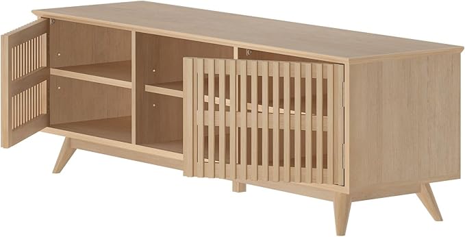 Plank+Beam Mid-Century Modern Wood TV Stand, Solid Wood Entertainment Console with Storage, 59" L x 16" W x 19" H, Blonde