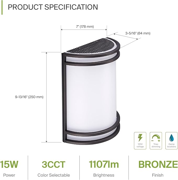 ASD LED Indoor Wall Mount Light Fixture - 10 Inch Modern Interior Oil Rubbed Bronze Wall Sconce Lighting - 3000K 4000K 5000K Adjustable - Half Cylinder Hallway Light Fixture - ETL & Energy Star