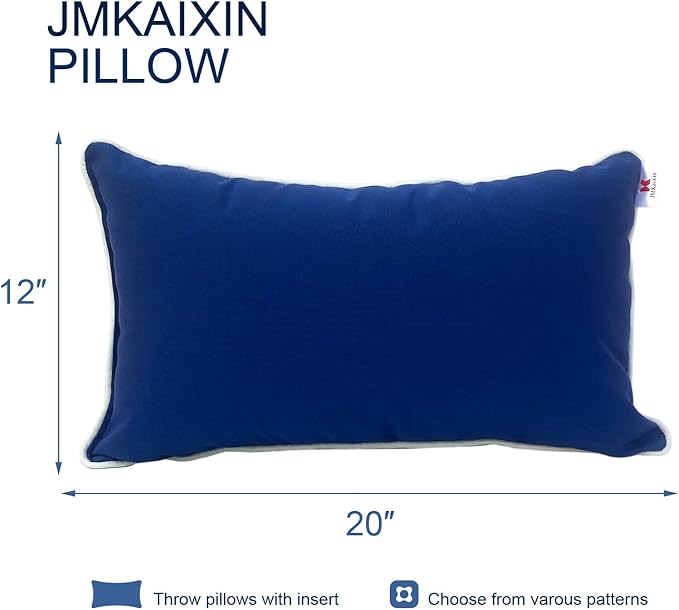 Pack of 2 Patio Lumbar Pillows, 12"x20" Fade Resistant Outdoor Waterproof Lumbar Pillow with Inners, Decorative Garden Lumbar Cushions for Home Patio Terrace Sofa Use