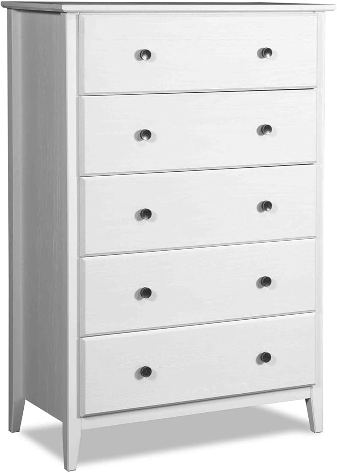 Grain Wood Furniture Greenport 5-Drawer Chest, Solid Wood with Brushed White Finish