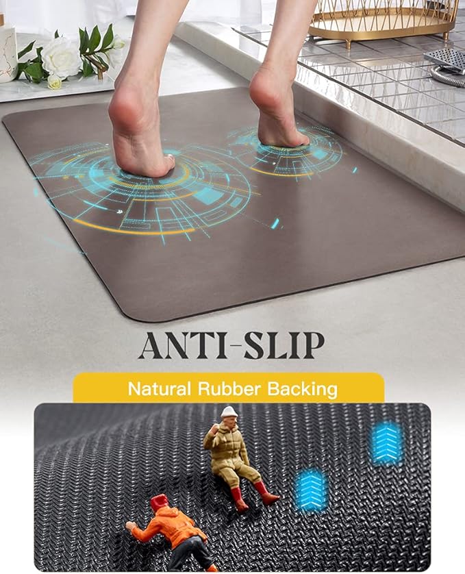 MontVoo -Bath Mat Rug-Rubber Backing Non Slip Quick Dry Absorbent Thin Bathroom Rugs Fit Under Door-Faux Suede Surface Bathroom Floor Mats-Shower Rug for in Front of Bathtub Shower Brown 17"x27.5"